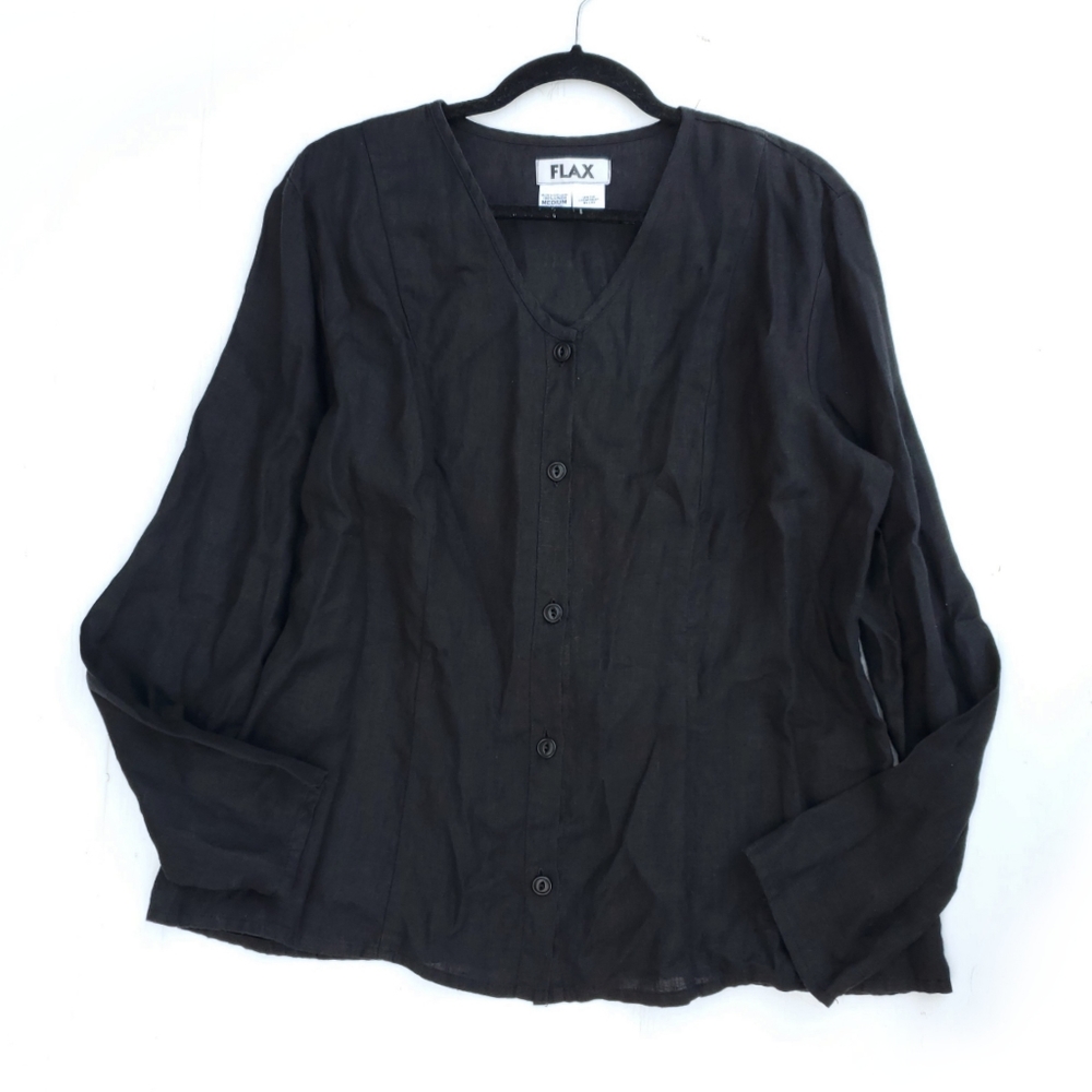 FLAX Linen Button Back Pocket Long Sleeve Top